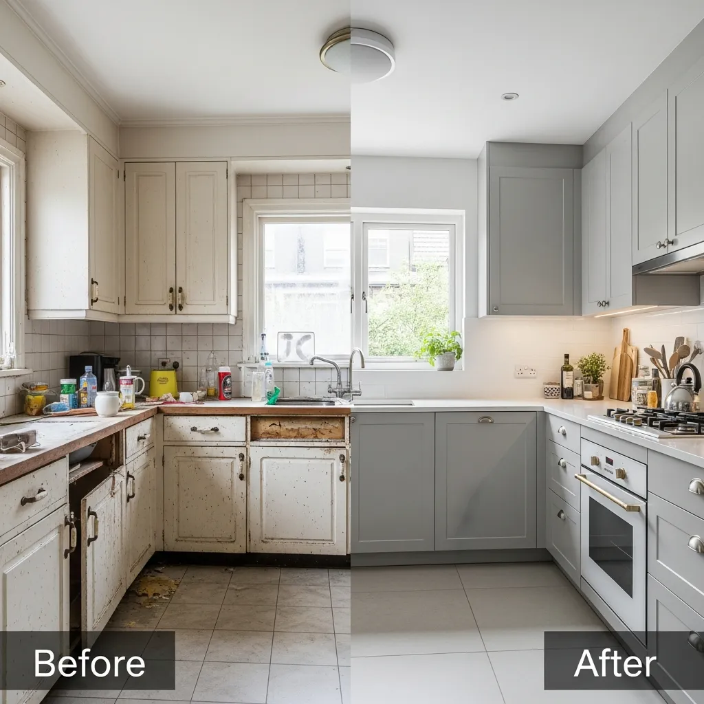 Kitchen renovation before and after, photo 2